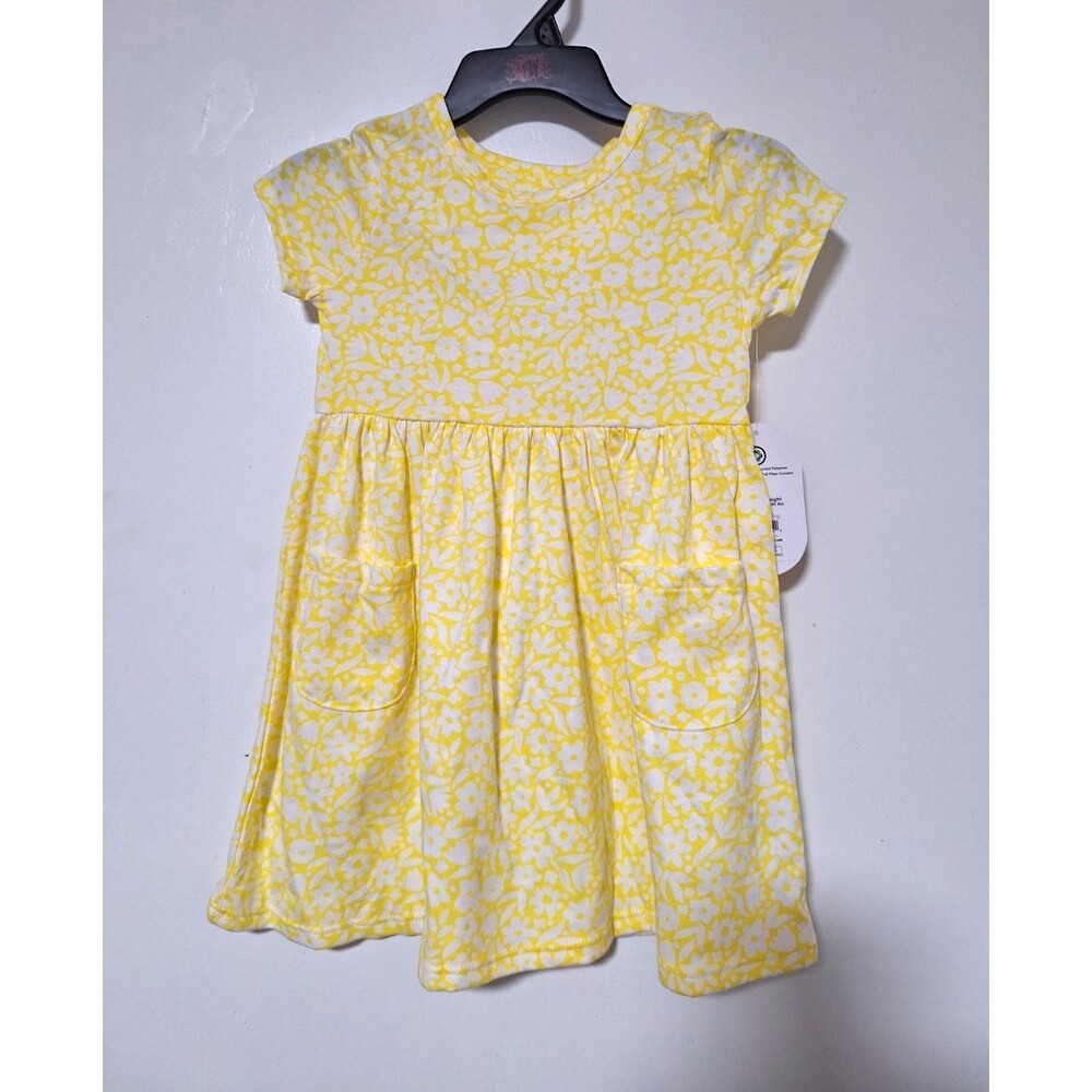 Wonder Nation Yellow/White Floral Fit & Flare Short Sleeve Dress 4T